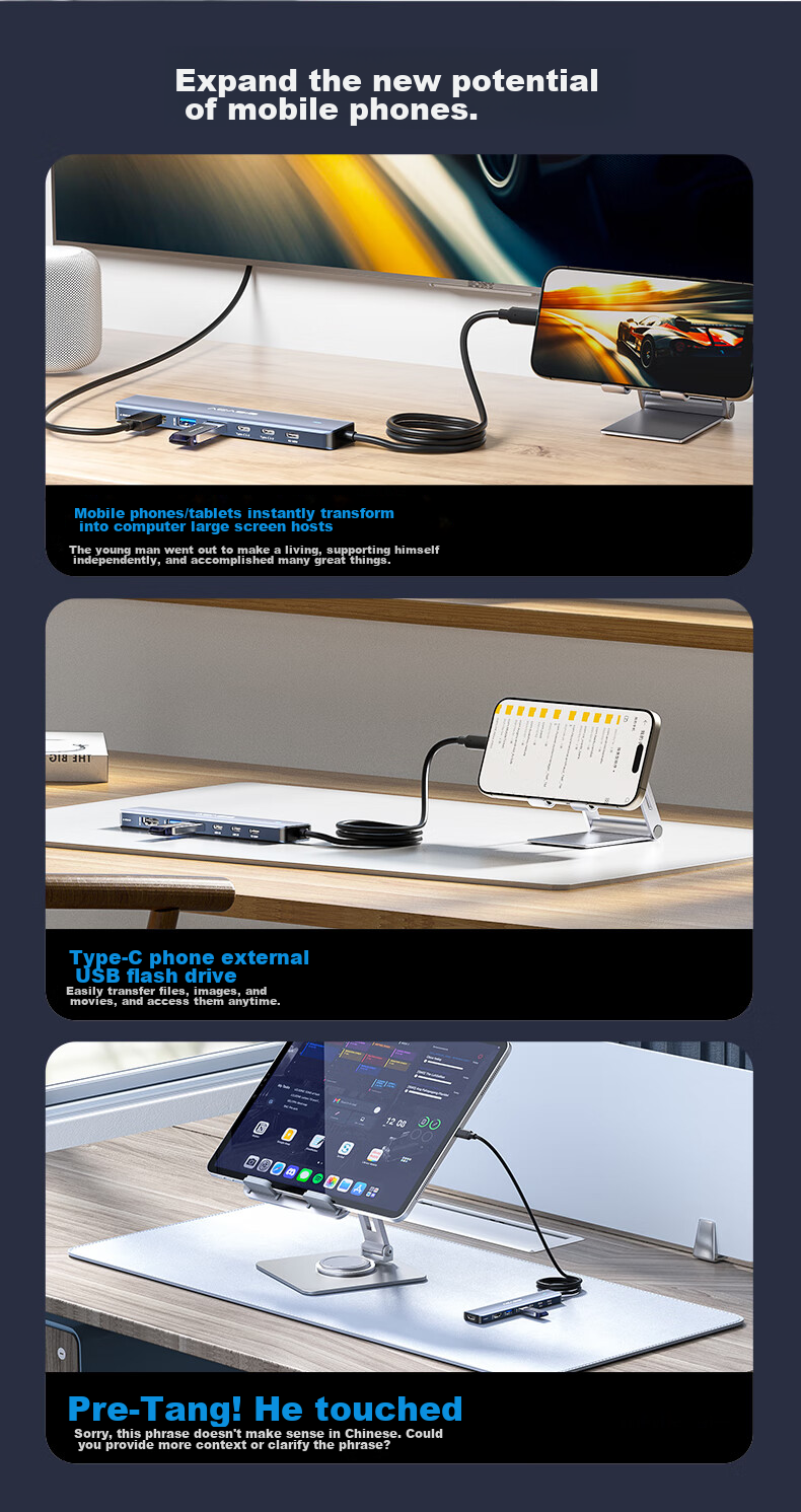 Acasis Type-C Expansion Dock, Computer Desk Type-C to HDMI Adapter, IPad Pro Converter, USB Hub, 4K Compatible with MacBook, Apple, 1 Meter DS-9901 20