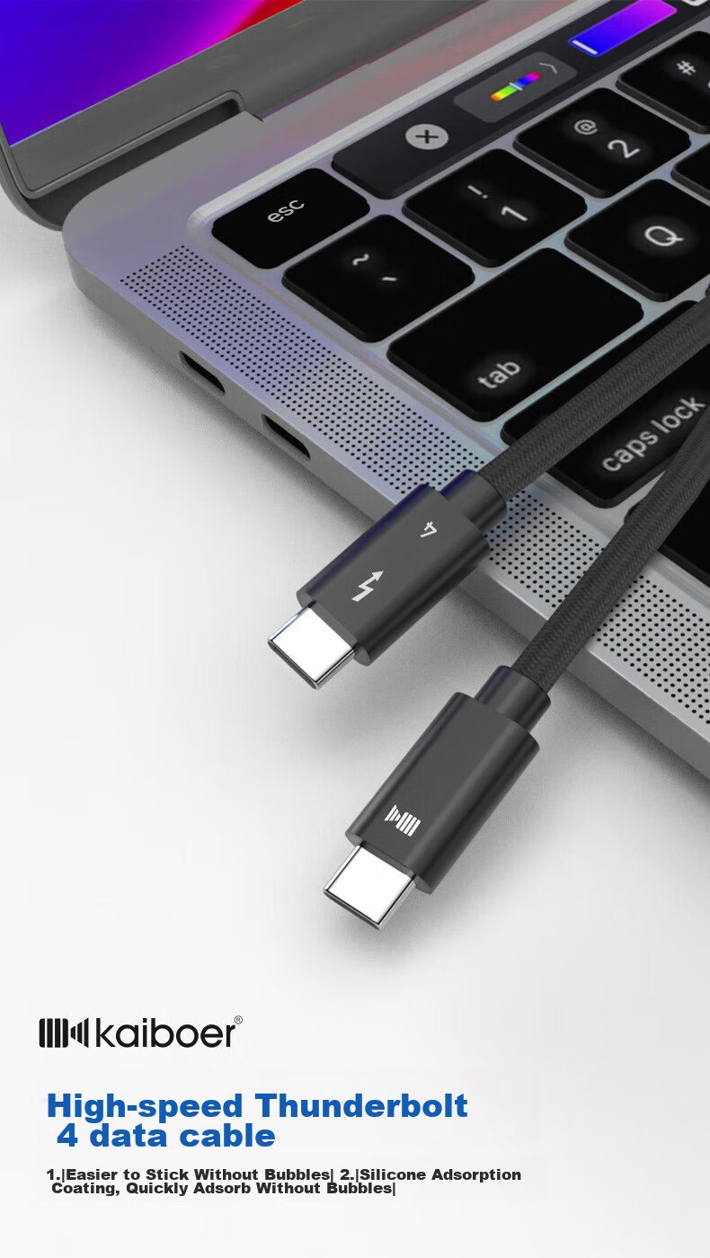 Kaiboer Thunderbolt 4 Data Cable, Type-C Full-Function Cable, 8K Screen Mirroring, 40G Transmission, PD Fast Charging, USB4 Thunderbolt 3 Certified, for Apple IPhone 16 And Monitor Connection, 0.5 Meters 1