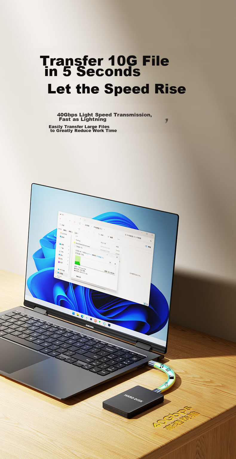 BIAZE USB4.0 Data Cable, Dual Type-C Thunderbolt 4 Full-Function Max Power Bank Short Cord, PD240W Fast Charging, Suitable for Apple And Huawei Phones, Laptops Charging Cable 6