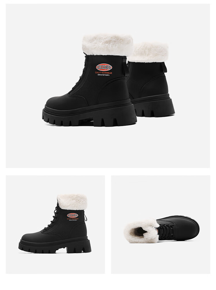 Dickies Women's Snow Boots, Women's Boots, Fleece-Lined Martin Boots, Thickened Warm Cotton Boots, High-Top Casual Boots, Beige, Size 39 12