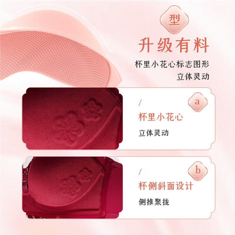 Dushiliren Lace Push-Up New Chinese-Style Bra Set Gift Box Underwear Panties Valentine's Day Gift for Girlfriend 2B22E4