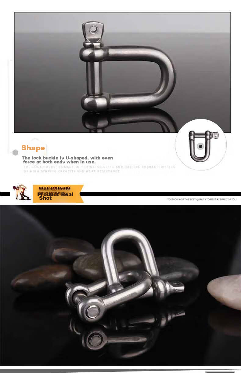 Locroyon 979 U-Shaped Quick-Release Ring, National Standard Straight Lifting Shackle, U-Shaped Clip, Tow D-Shaped Shackle, 304 Stainless Steel Material, M10 8
