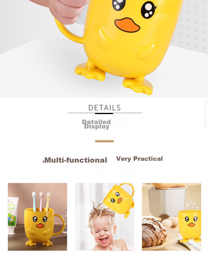JAJALIN Children's Thickened Anti-Fall Mouthwash Cup with Cartoon Duck Design, Cute Baby Creative Toothbrush Holder 5