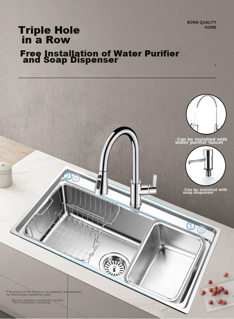 OULIN Large Single Bowl Sink, Kitchen Basin, Vegetable Washing Sink, Integrated Basin, 0 Coating, 304 Stainless Steel Single Bowl 616B 5