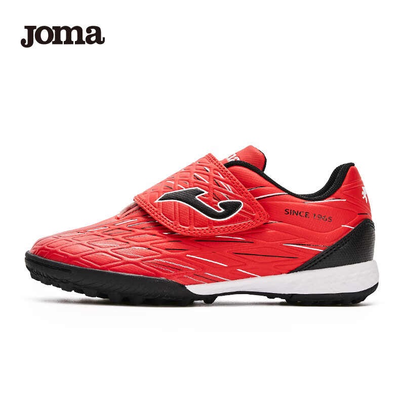 JOMA Soccer Shoes for Children TF Turf Cleats Boys Girls Youth Non-Slip Wear-Resistant Velcro Football Training Shoes Red Size 30