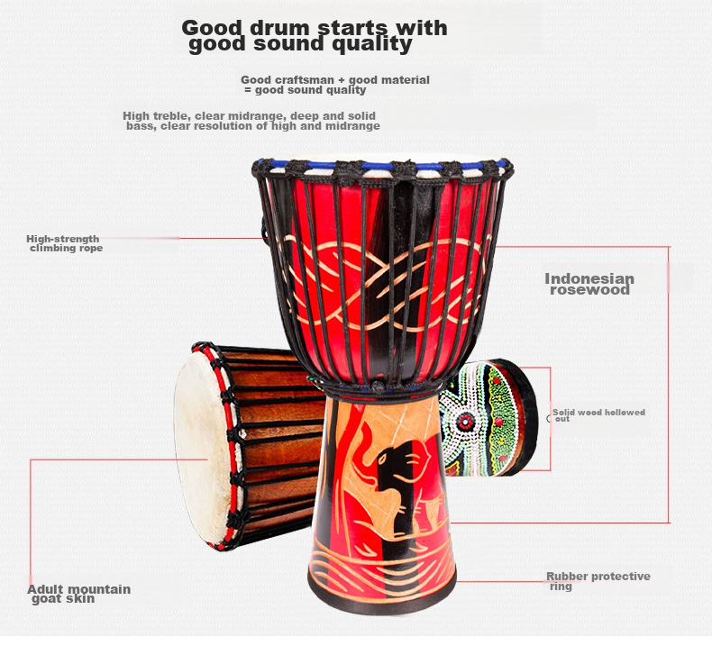 Minsine Standard 10-Inch African Drum, for Adults And Children Beginners to Play, Old Goat Skin Hand Drum Percussion Instrument 6