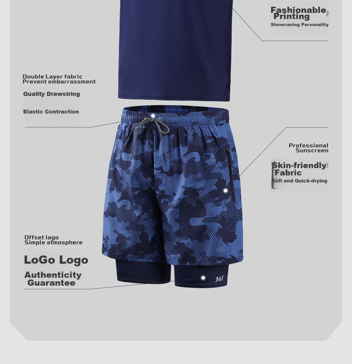 361° Men's Swimwear Set, 2-Piece Swimsuit, Full-Body Professional Sports Square-Leg Double-Layered Shorts, Swimming Equipment 12