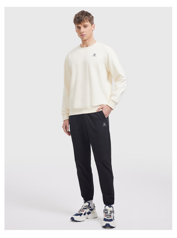 KELME Men's Winter Fleece-Lined Thickened Sweatshirt Casual Versatile Couple Pullover Women's Crew Neck Top Agate Black M 5