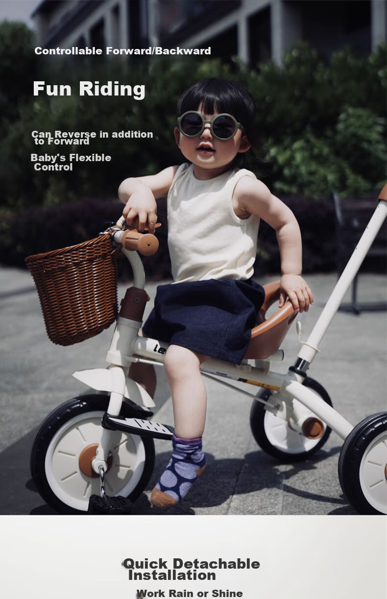 Lecoco Children's Tricycle, Baby Stroller for Ages 2-5, Parent-Child Ride-On Vehicle, No Inflation Needed, S2 Velvet Mocha Color, Baby Gift 16