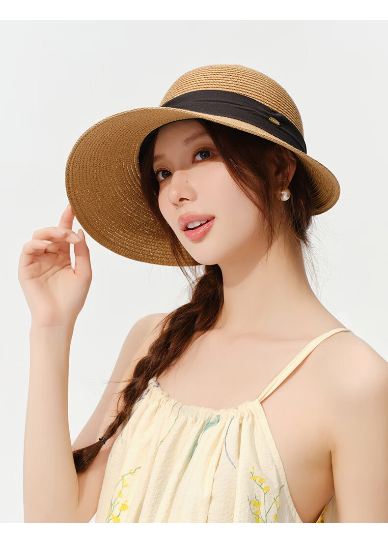 CACUSS Sun Hat for Women, Summer UV Protection Hat with Wide Brim, Open Top Straw Hat, Sun Visor, Rollable Hat for Women, Gelin Brow 9