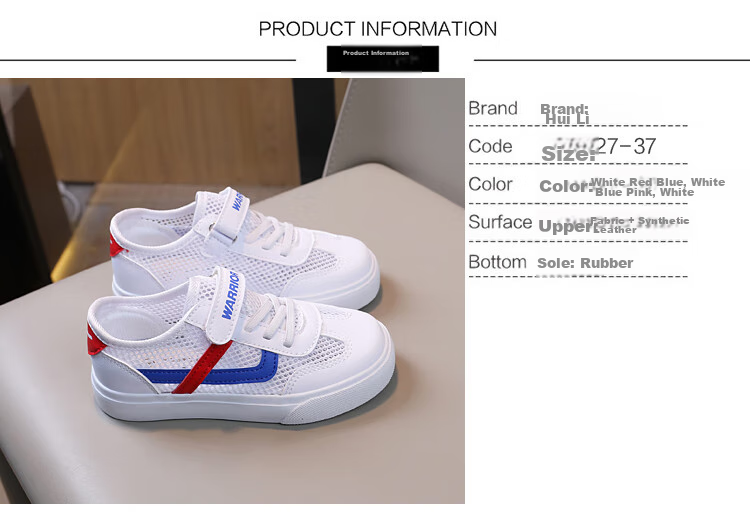 Warrior Children's Shoes, Boys And Girls Color-Block Sandals, Casual Shoes, Mesh Sports Shoes, Sneakers, WZ21-511 White Red Blue, Size 31 1