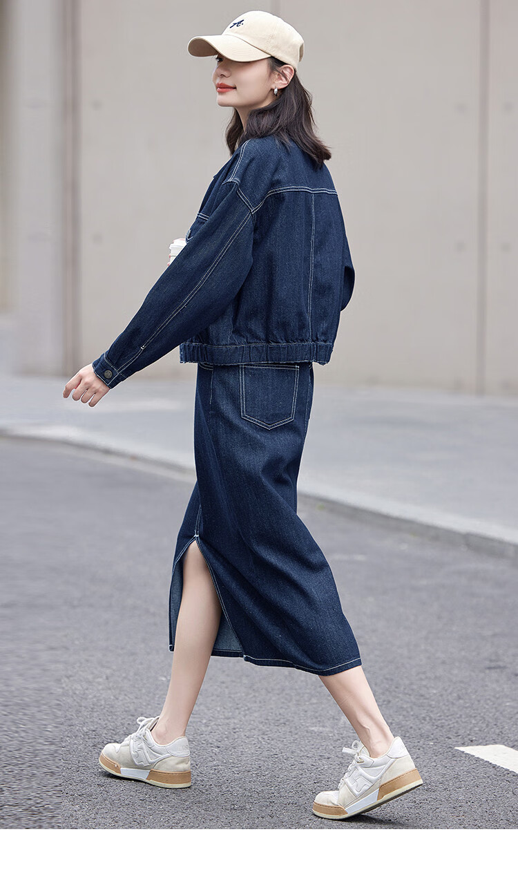 Dme Elastic Waist Denim Jacket with Small Lapel, Simple And Versatile Women's Short Denim Coat, Denim Blue, XL 11