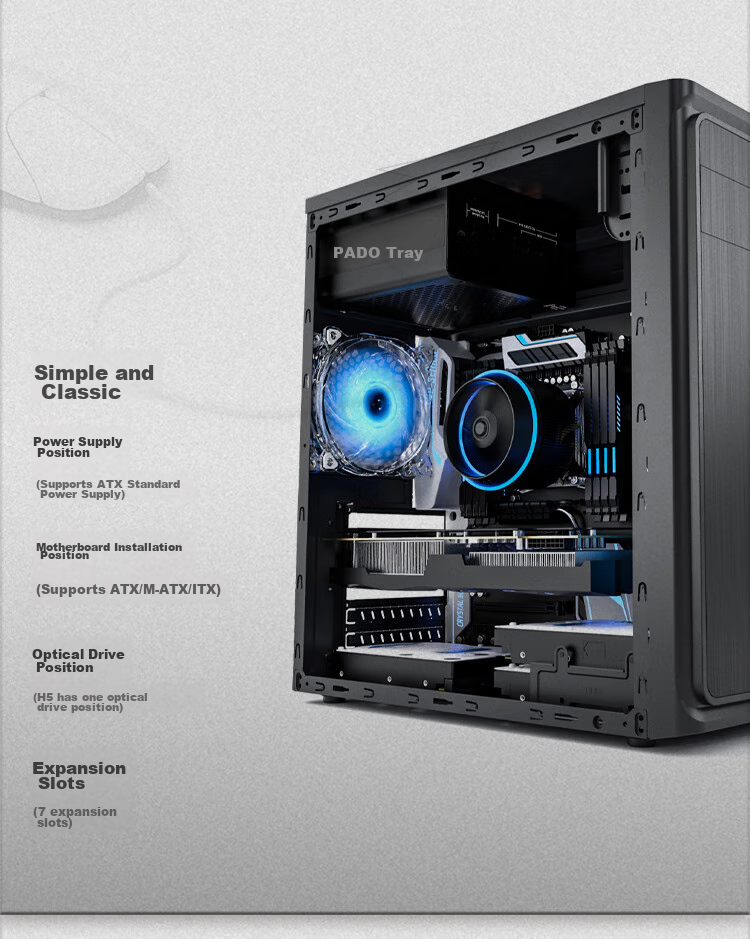 PADO N4 Black MATX Case, 240mm Water Cooling Support, Desktop Portable Handheld Computer Tower Case, Mini Side-Transparent Glass, Supports Graphics Card Length up to 360mm 7
