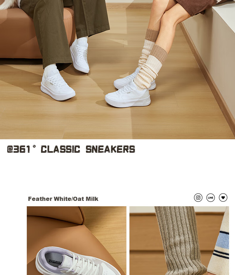 361° Women's Classic White Shoes for Autumn School Season Casual Board Shoes 682536622-1 15