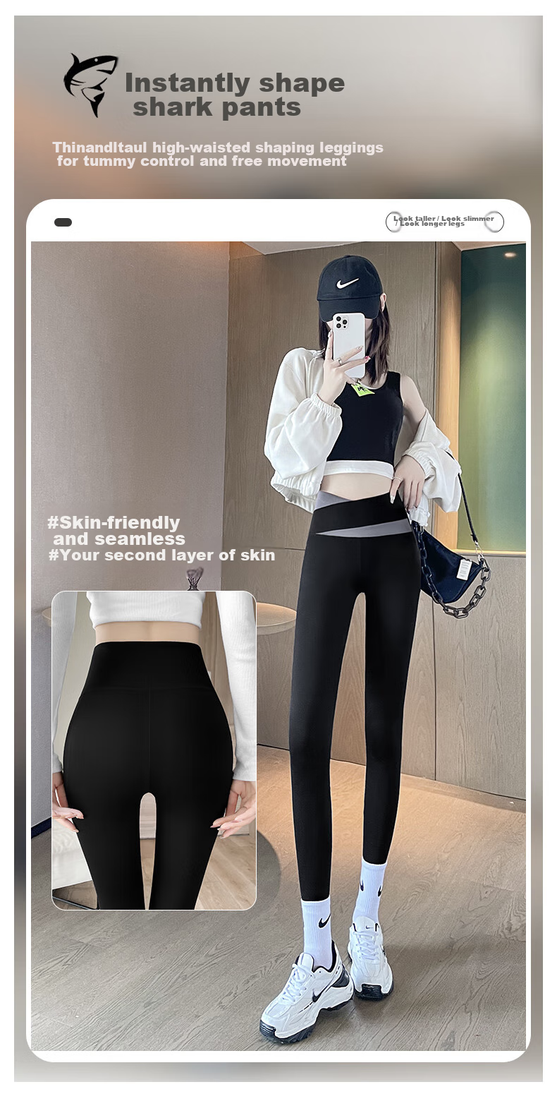 LangSha Shark Leggings for Outer Wear, Butt-Lifting Yoga High-Waisted Tummy Control Slimming Sports Plus Size Women's Thin Pants Base Layer 2