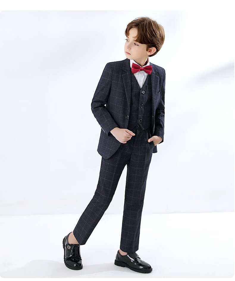 Yinuofang Children's Suit Set for Boys, Host Suit, Flower Boy Formal Wear, Performance Outfit, Plaid Set, Size 150 17