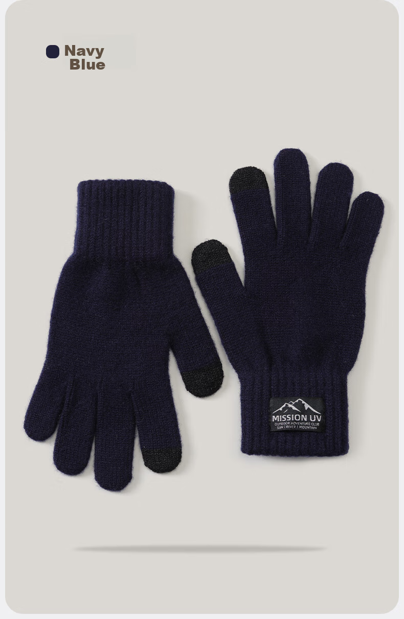 MISSION UV Sheepskin Warm Gloves for Men, Thick Winter And Autumn Outdoor Cycling Driving Anti-Cold Touchscreen Compatible Knitted Gloves 12