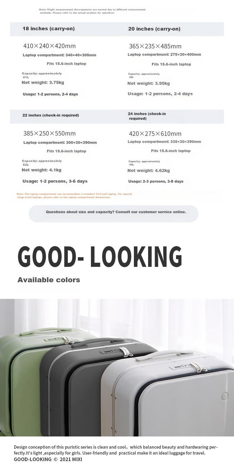 Mixi Front-Opening Aluminum Frame Suitcase, Trolley Case with Password Lock, Large Capacity Luggage for Travel, Carry-On Suitcase for Me 26