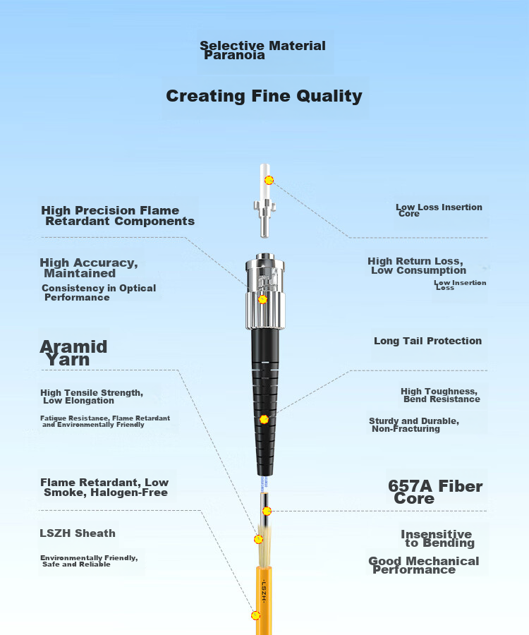 BOYANG Telecom-Grade Fiber Optic Patch Cable ST-ST(UPC), 3 Meters, Single-Mode Single-Core Pigtail, Φ3.0 Flame-Retardant Low-Smoke Zero-Halogen Patch Cable Fiber Optic Line, BY-3221SM 6