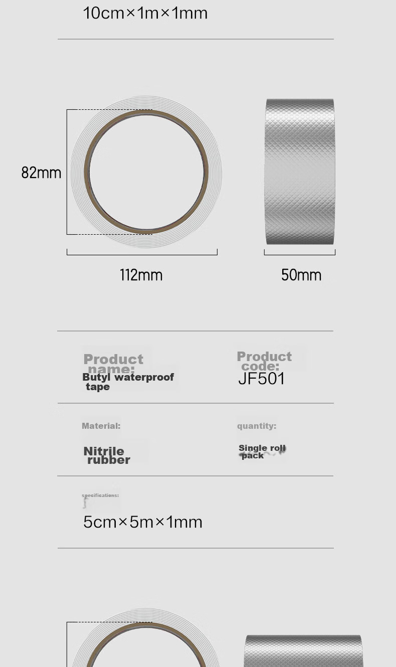 Deli Butyl Waterproof Tape 5cm*5m*1mm Strong Sealing Tape Aluminum Foil Roll Leak-Proof Roof Crack Water Repair Silver 1 Roll JF501 12