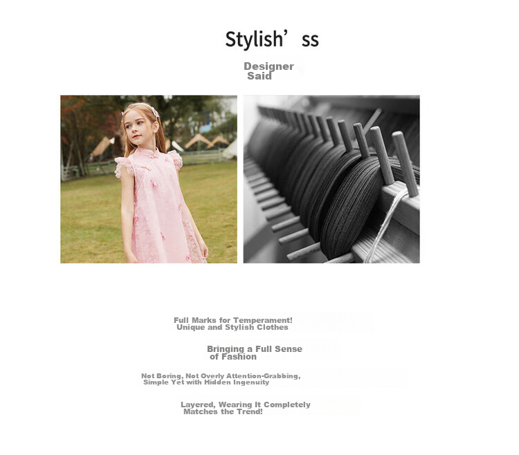 ASK JUNIOR Girls' Summer Dress with Small Flutter Sleeves, Retro New Chinese-Style Butterfly Qipao Dress, Princess Dress 2