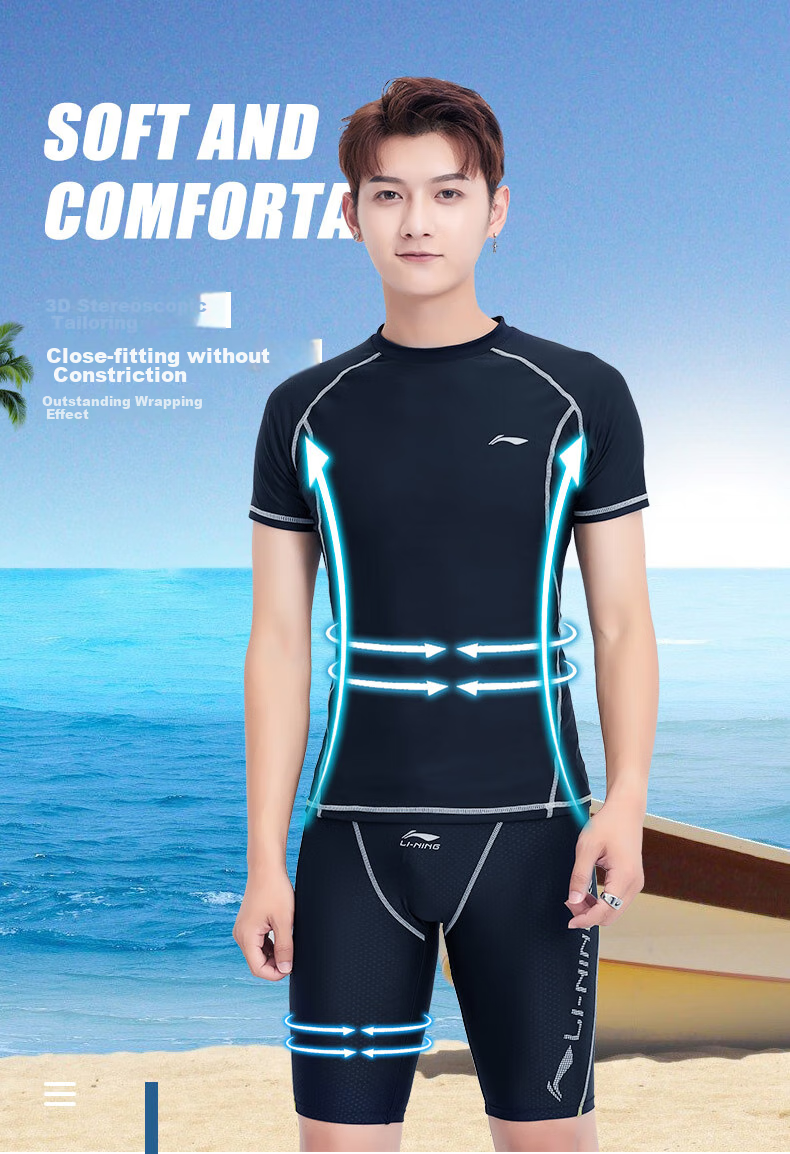 LI-NING Men's Swimwear Top Surfing Shirt Comfortable Quick-Dry Diving Professional Training Swimming Gear 433 Black Gold XXL 4