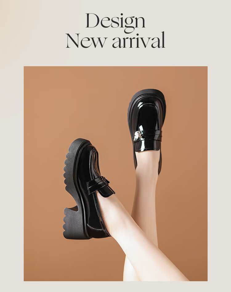 DAPHNE Thick-Soled Loafers for Women, Versatile And Fashionable Shoes, JK Academy Style Black British-Style Leather Shoes for Women, Black, Size 35 3