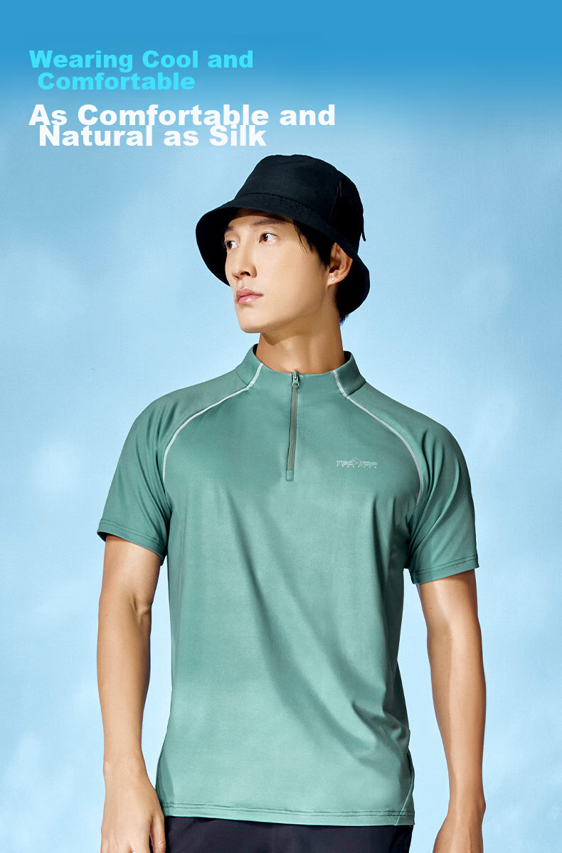 TECTOP Quick-Dry Shirt, Men's Outdoor Half-Zip Collar Reflective Ice-Cool Running Cycling Short-Sleeve T-Shirt 019, Men's Rock Green M 2
