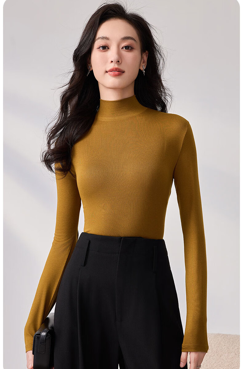 LangSha Spring And Autumn Modal Solid Color Semi-Turtleneck Base Layer Top for Women, Slim Fit Thin Inner Wear Long Sleeve Slimming Stylish Blouse 8