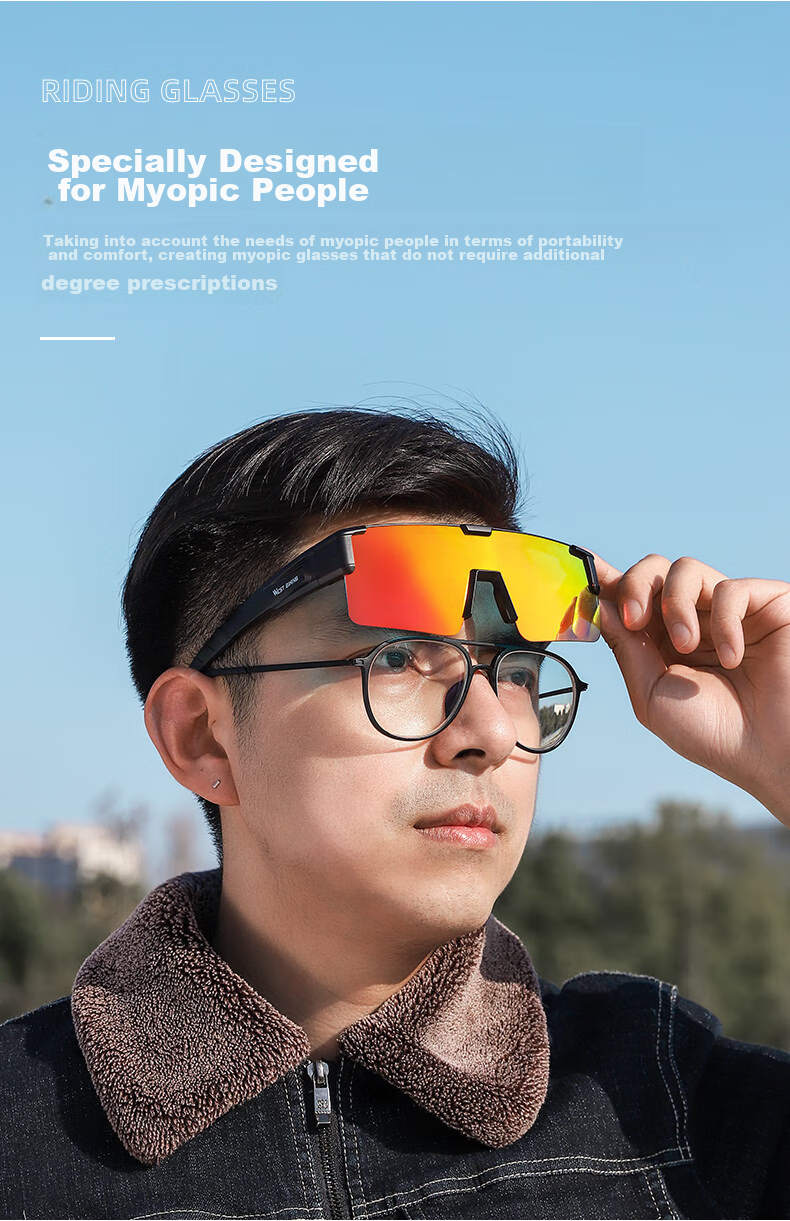 WestBiking Cycling Glasses, Photochromic Myopia-Proof Windproof Goggles, Large Frame Black 4