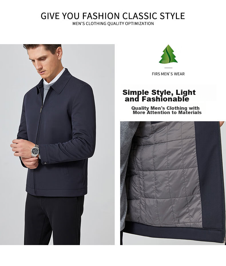 FIRS Jacket for Men, Spring And Autumn, Middle-Aged Men's Business Casual Lapel Coat, Dark Green Lapel, Size 185 22