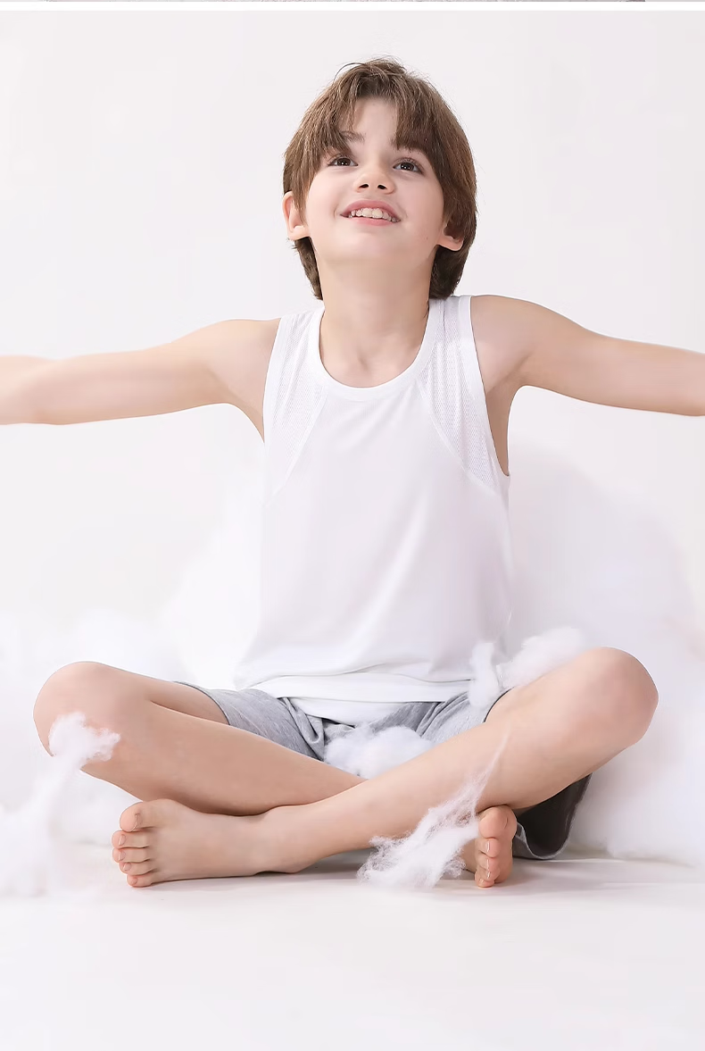 Hzasz Children's Vest, Modal Breathable Thin Sleeveless Sports Undershirt, Boys' Top HU123201, Gray, Size 150 17