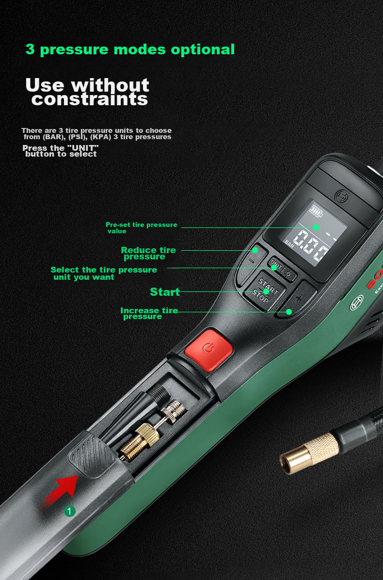 BOSCH Car Air Pump Inflator for Sedans And Cars, High-Power Single-Cylinder Portable Cycling Pump 29