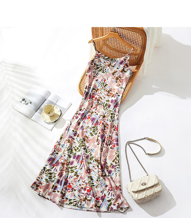 Dme Sleeveless Printed Dress Summer V-Neck Slim Fit A-Line Long Dress for Women 18