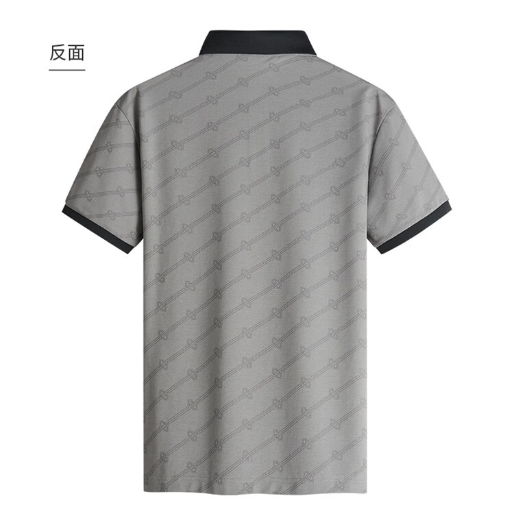 DANCING WOLVES [Mulberry Silk + Modal] Summer Printed Commuter Men's Short-Sleeve POLO Shirt, 005 Light Gray, Size 170 6