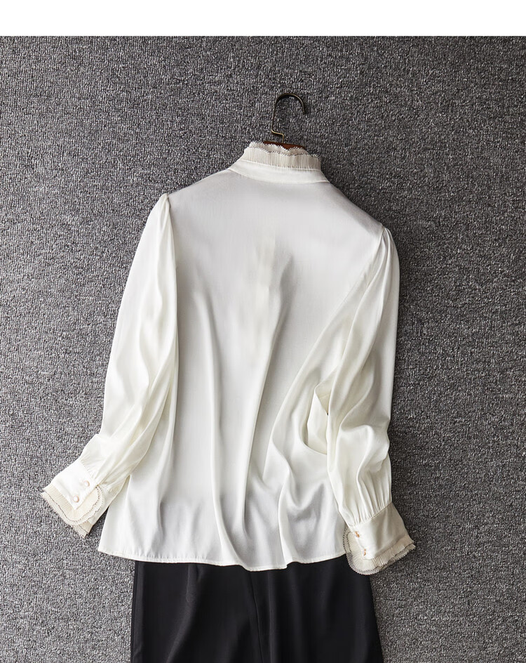 Dme [16 Mm Elastic Satin Mulberry Silk Blouse], Spring And Autumn Stand-Collar Puff Sleeve Women's Wear, Pure Silk Shirt for Wome 16