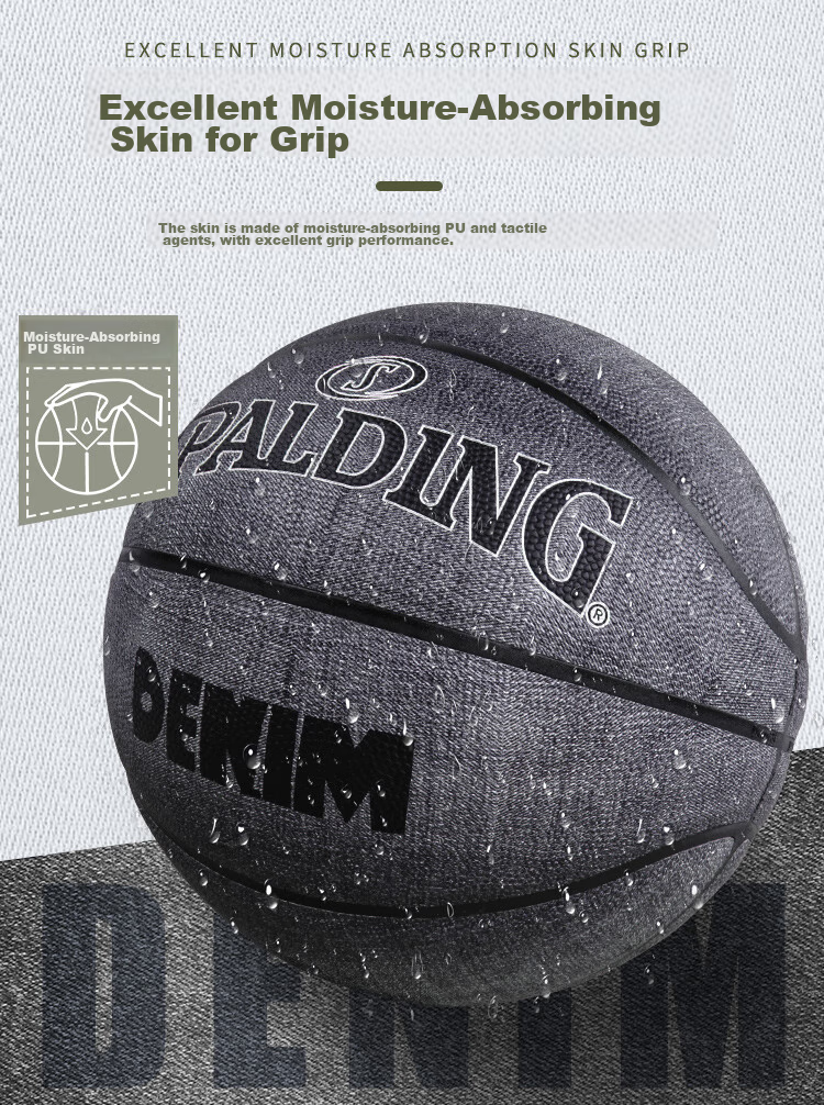 SPALDING Black Denim Moisture-Wicking Size 7 PU Basketball 77-734Y 3