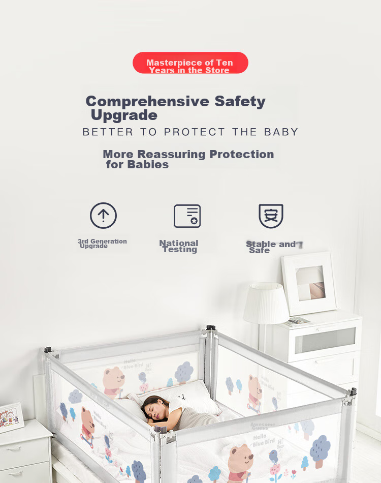 Bangbangzhu Bed Guard Rail, Baby Crib Safety Barrier, Anti-Fall Protection, 2 Meters, Galaxy Gray, Single-Sided Installatio 3