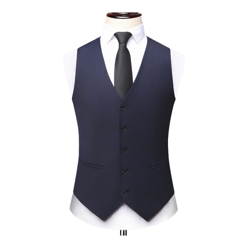 ROMON Men's Suit Vest Trendy Formal Business Casual Blazer Waistcoat Navy Blue 3XL