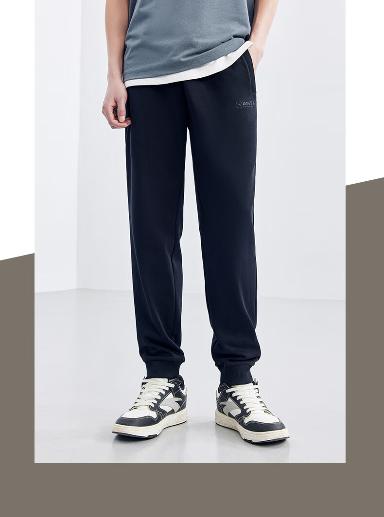 Anta Fleece-Lined Warm Men's Straight-Leg Sweatpants Spring Knit Outdoor Running Trousers Casual Pants 5
