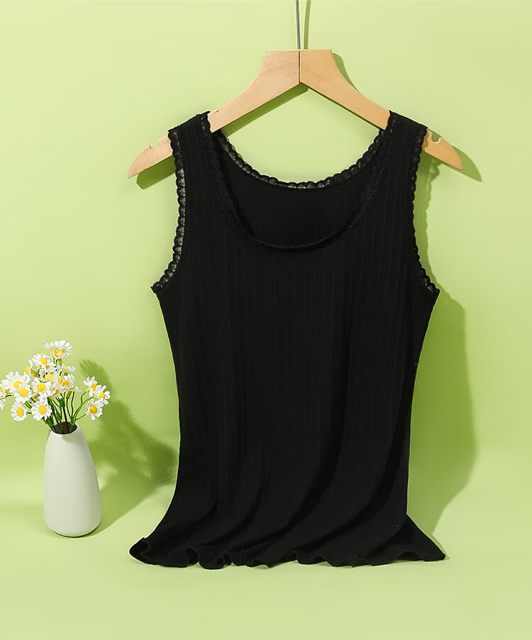 Hodo Women's Summer Vest, Soft Cotton Lace Camisole, Jacquard Vertical Stripes, Breathable Slimming Inner Layer, Avocado Green, Size 175 13