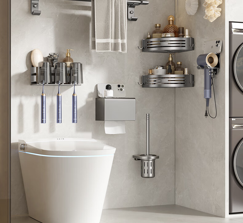 Cobbe Space Aluminum Bathroom Towel Rack No-Drill Towel Holder Bathroom Storage Shelf Towel Bar Bathroom Accessories Set 12
