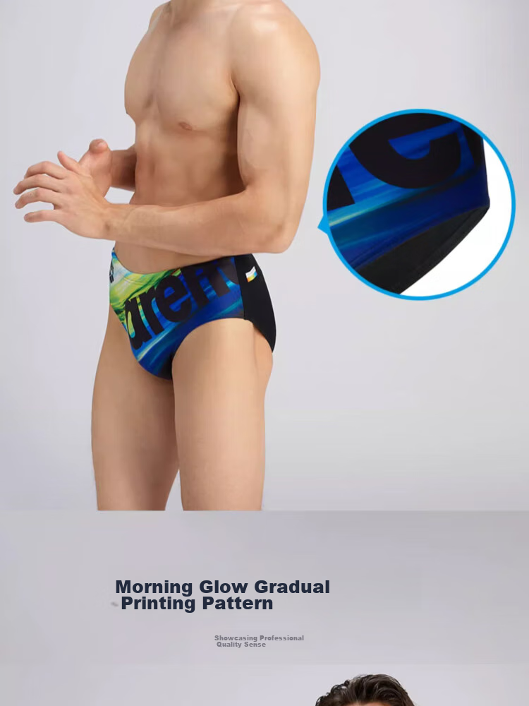 Arena Men's Triangle Swim Trunks, Professional Quick-Dry Sports Fitness Elastic Anti-Embarrassment Hot Spring Swimwear, Gradient Deep Blue 5