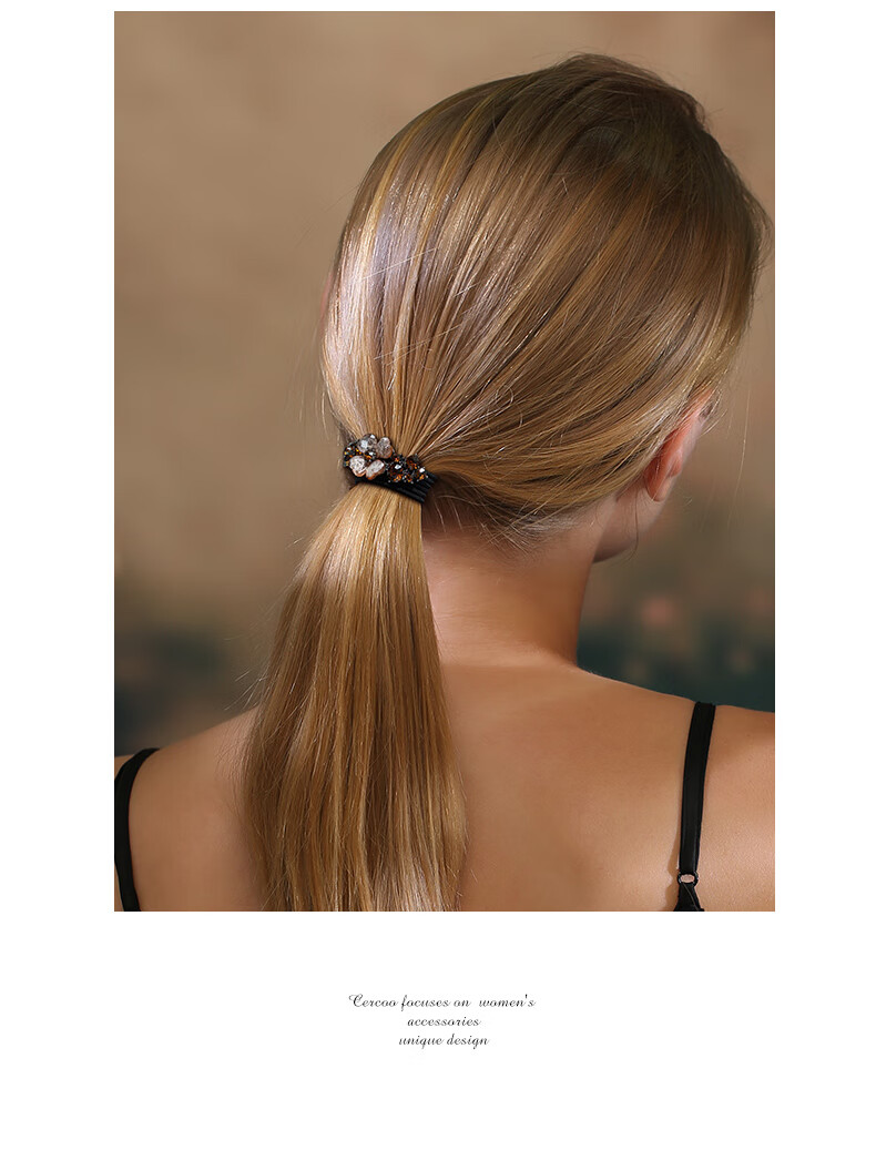 Cercoo Elegant Hair Ties, Stylish Hair Bands, Creative Elastic Hair Bands with Dazzling Stones, Ponytail Holders, Hair Accessories for Elegant And Retro Looks 4