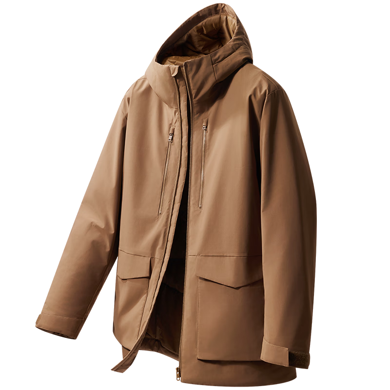 JD Original "Zhinuanyi" Men's Jacket, Thickened Winter Coat, Water-Resistant Casual Wear, Cotton Padded Outerwear, Khaki Color, XL Size