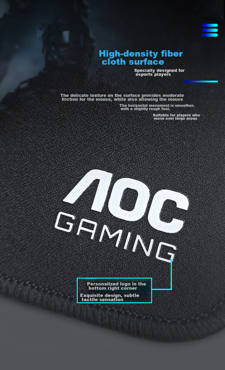 AOC Professional Gaming Mouse Pad, Large And Medium Size, 450*400*4mm, Thickened with Locked Edges, High-Density Fiber, for Keyboard And Computer Desk, G20L/93 Black 3
