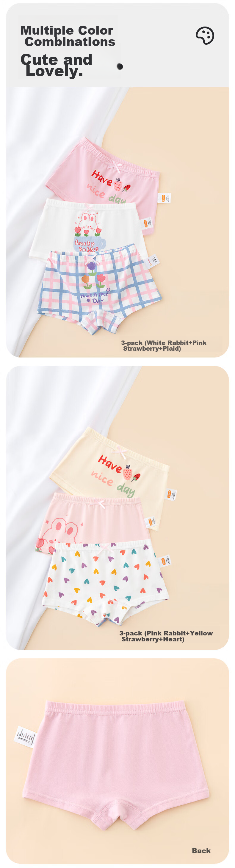 Babyprints Girls' Underwear, 3-Pack Student Cotton Boyshorts, Teenage Shorts, Girls' Leggings, White Rabbit Style, Size 150 4