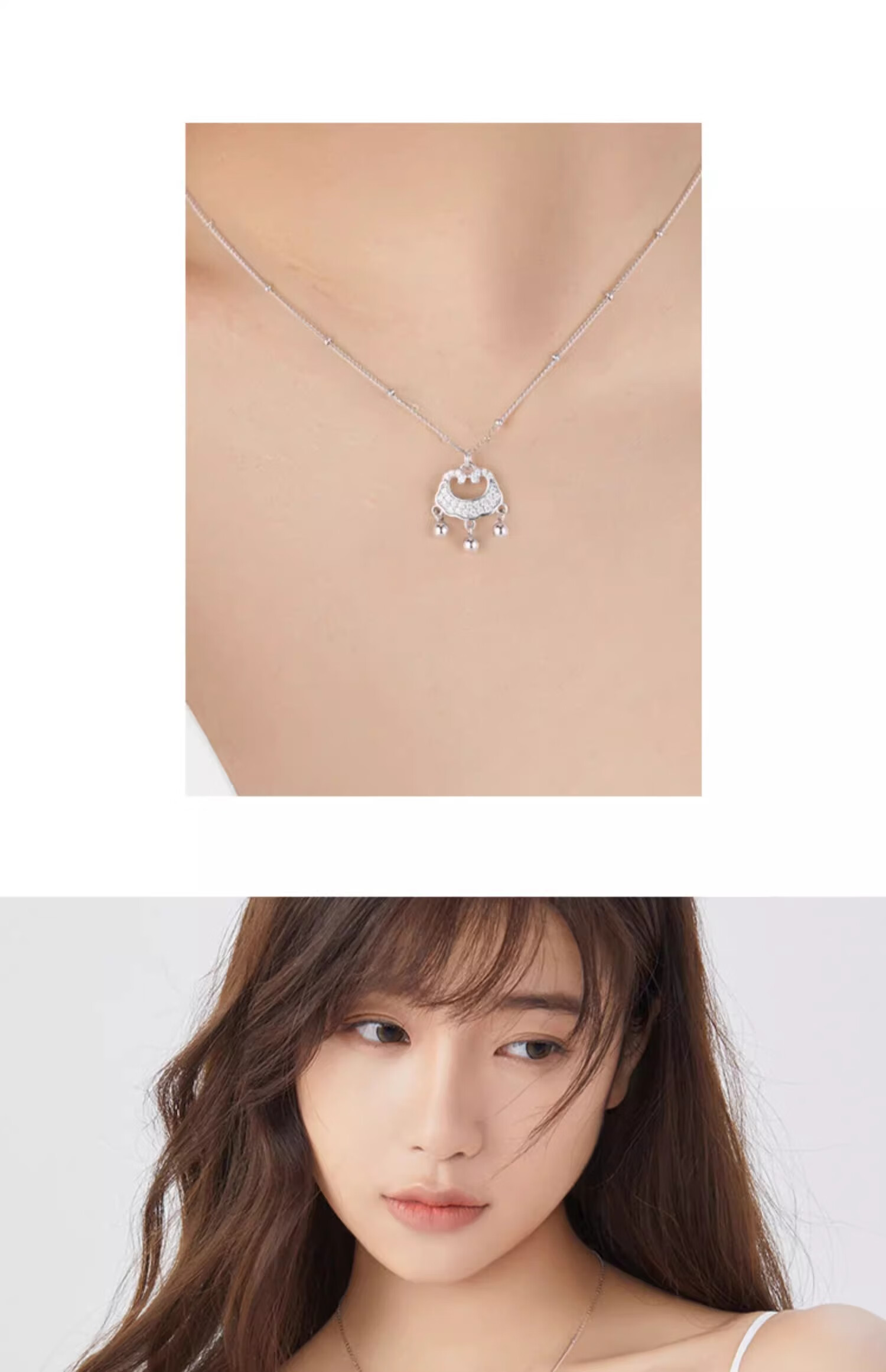 Fanci Peace Lock Necklace for Women, Silver Lock Pendant, Chinese Style Light Luxury High-End Birthday Gift for Girlfriend 11