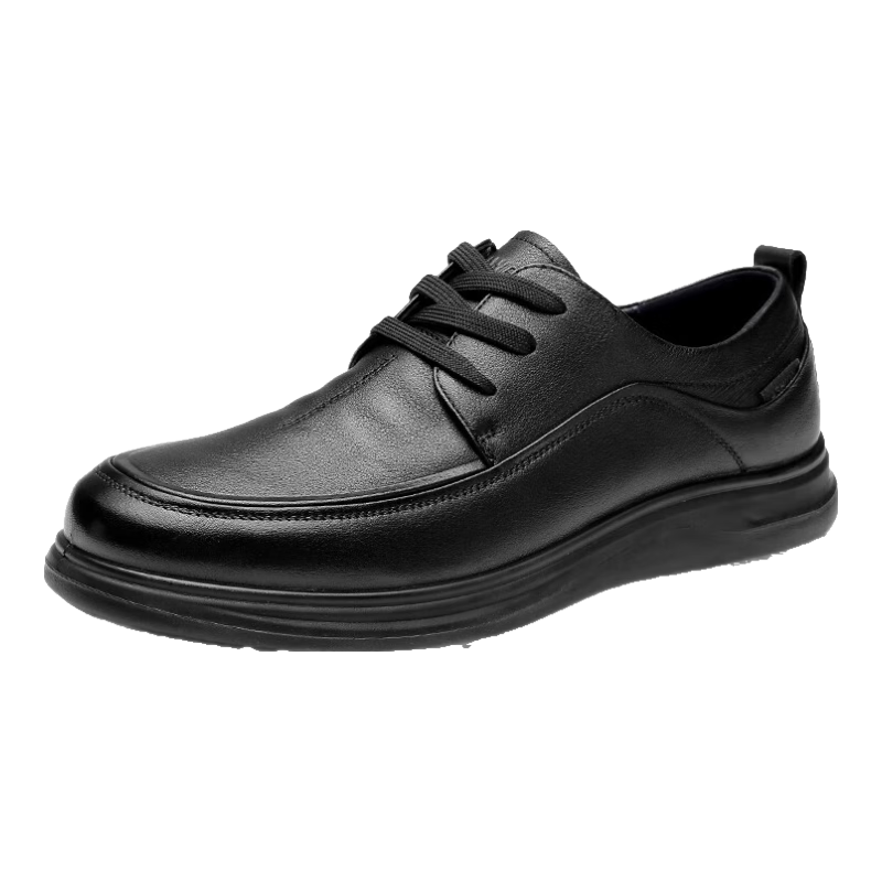 Qiangren Business Casual Leather Shoes, Top-Grain Cowhide Lace-Up Stylish Commuter Men's Shoes JDA05122 Black Size 40