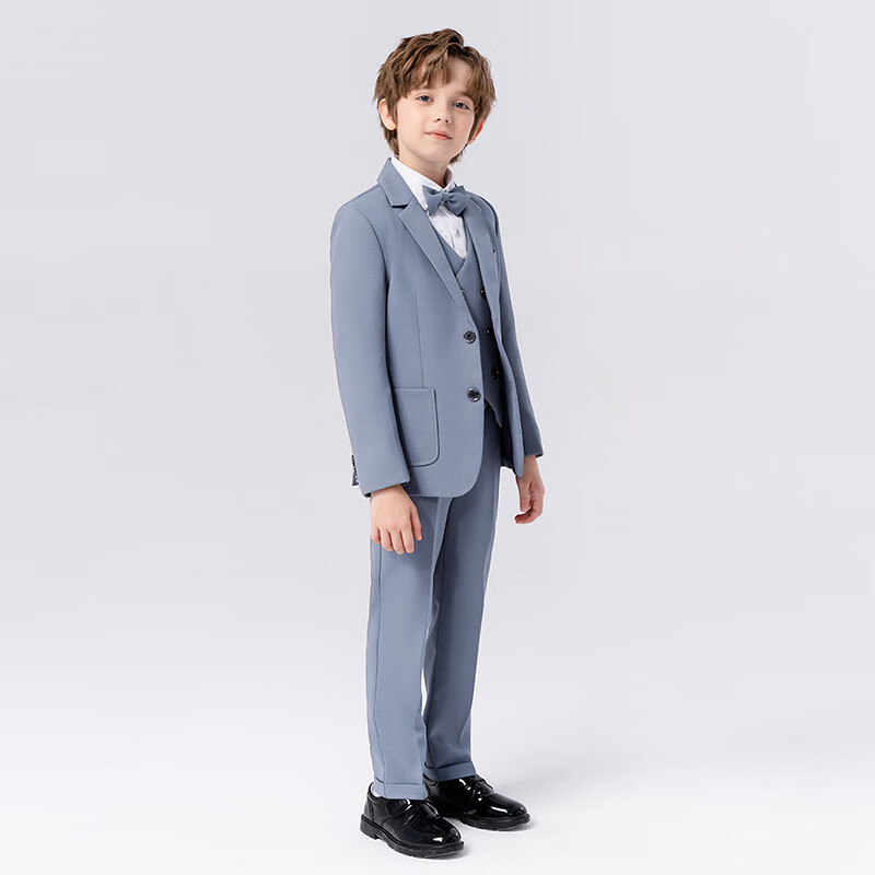 LUOBOBEIBEI Children's Suit, Handsome Boys' Formal Wear Set, Toddler Suit for Spring Visits And Greetings, Blue Five-Piece Set, Size 110